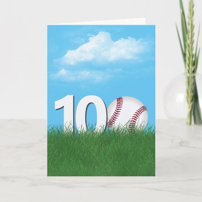 100th Birthday Baseball In Green Grass Card (Front)