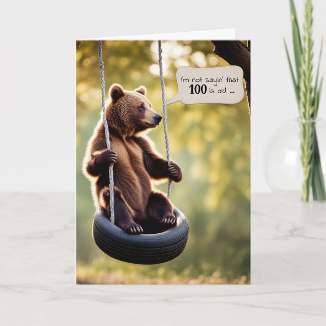 100th Birthday Bear On a Tire Swing Card (Front)