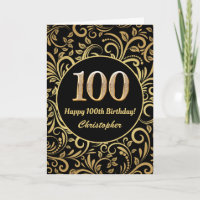 100th Birthday Black and Gold Floral Pattern