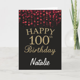 100th Birthday Black and Red Gold Glitter Card