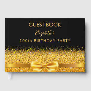100th birthday black gold bow guest book
