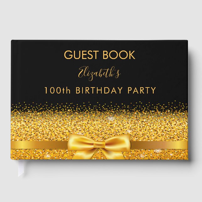 100th birthday black gold bow guest book (Front)