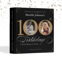 100th Birthday Black Gold Calligraphy Custom Photo