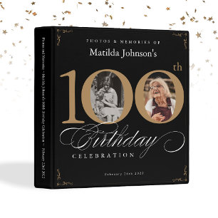100th Birthday Black Gold Calligraphy Custom Photo Binder