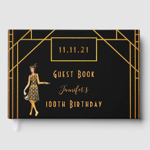 100th birthday black gold Gatsby 1920's art deco Guest Book