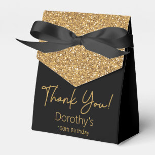 100th Birthday Black Gold Glitter Thank You Favor Box