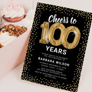 100th Birthday Black Gold Invitation