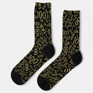 100th Birthday Black/Gold Random Number Pattern Socks