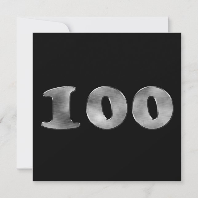 100th Birthday Black Silver | Number 100 Invitation (Front)