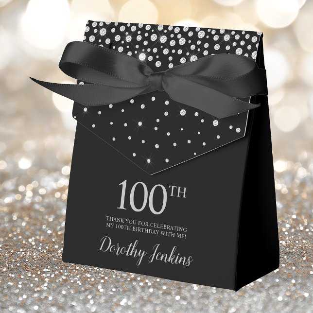 100th Birthday Black Sparkly Thank You Favor Box (Creator Uploaded)