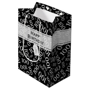 100th Birthday Black/White Random Number Pattern Medium Gift Bag