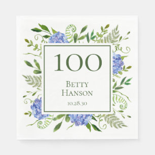 100th Birthday Blue Hydrangeas Napkin