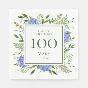 100th Birthday Blue Hydrangeas Napkin