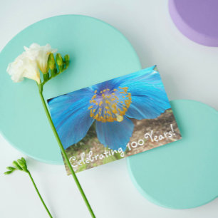 100th Birthday Blue Poppy Floral Card