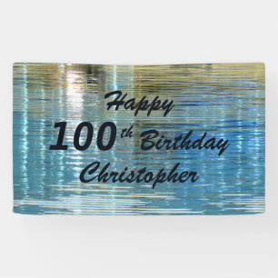 100th Birthday Blue Reflection in Lake, Name,  Banner