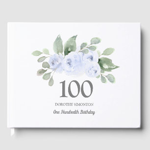 100th Birthday Blue Rose Floral Guest Book