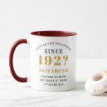 100th Birthday Born 1920's Grandmother Template Mug<br><div class="desc">100th birthday mug for those grandmothers born in the 1920's. The gold and dark grey colours are an elegant classical combination. Easily customize the year, name and sentiment on the chic birthday coffee mug using the template provided. A wonderfully thoughtful gift for that special grandma. Part of the setting standards...</div>