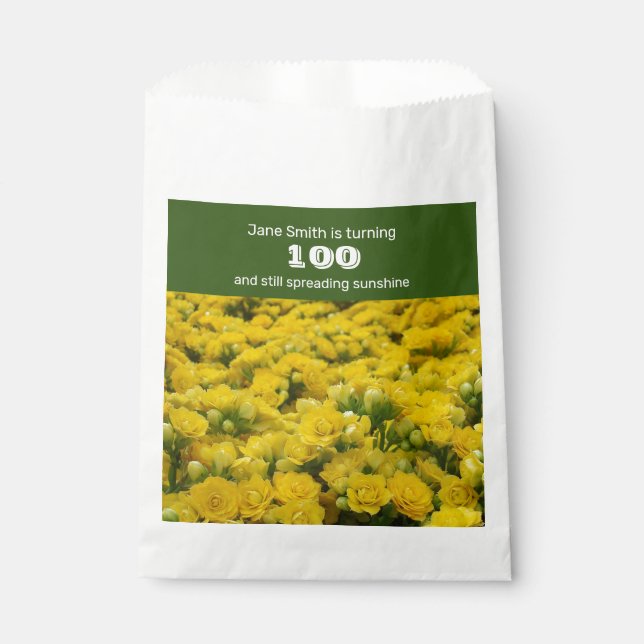 100th Birthday Bright Yellow Flowers Celebration Favour Bag (Front)