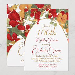 100th Birthday Burnt Orange Arch Flowers Invitation