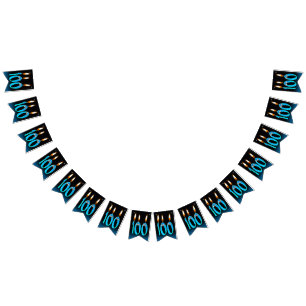 100th birthday candles with eyeballs bunting flags