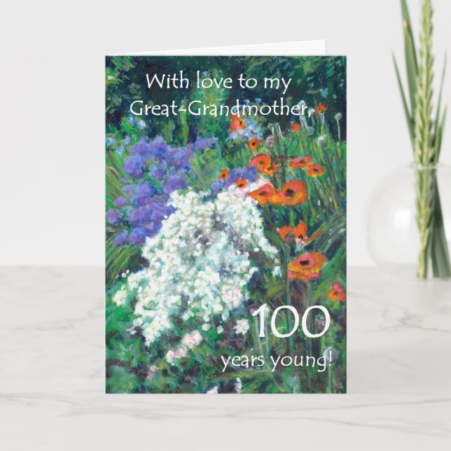 100th Birthday Card for Great-grandmother - Garden (Front)