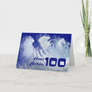 100th birthday card with wild white surf horses