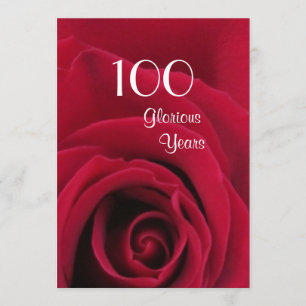 100th Birthday Celebration!-Deep Red Rose Invitation