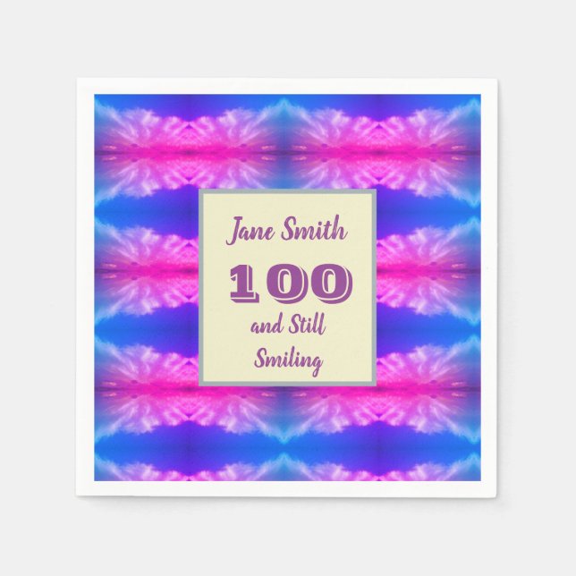 100th Birthday Celebration Neon Milestone Party Napkin (Front)