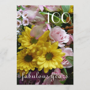 100th Birthday Celebration!-Pink and Yellow Floral Invitation