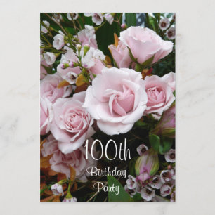 100th Birthday Celebration-Pink Roses Invitation