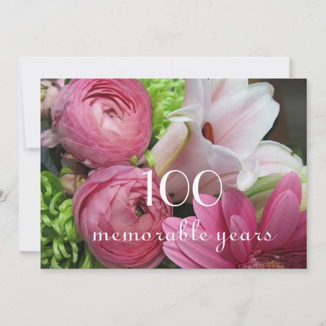 100th Birthday Celebration!-Pretty Pink Flowers Invitation (Front)
