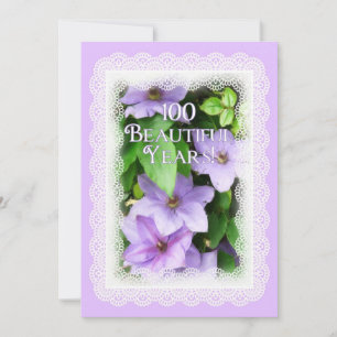 100th Birthday Celebration-Purple Clematis/Lace Invitation