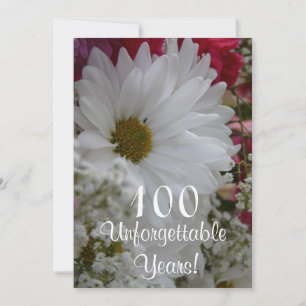 100th Birthday Celebration/White Daisy Bouqet Invitation
