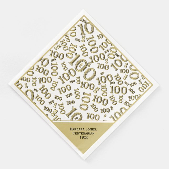 100th Birthday Centenarian Gold Number Pattern Napkin (Corner)