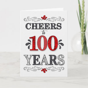 100th Birthday Cheers in Red White Black Pattern Card