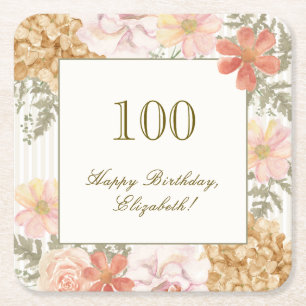 100th Birthday Coaster Autumn Colour Floral Stripe