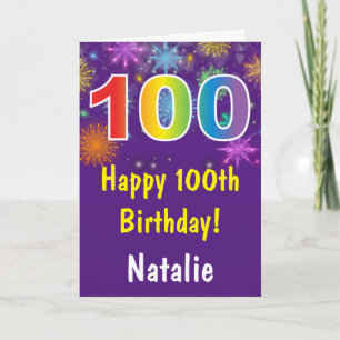 100th Birthday Colourful Rainbow Firework Purple Card
