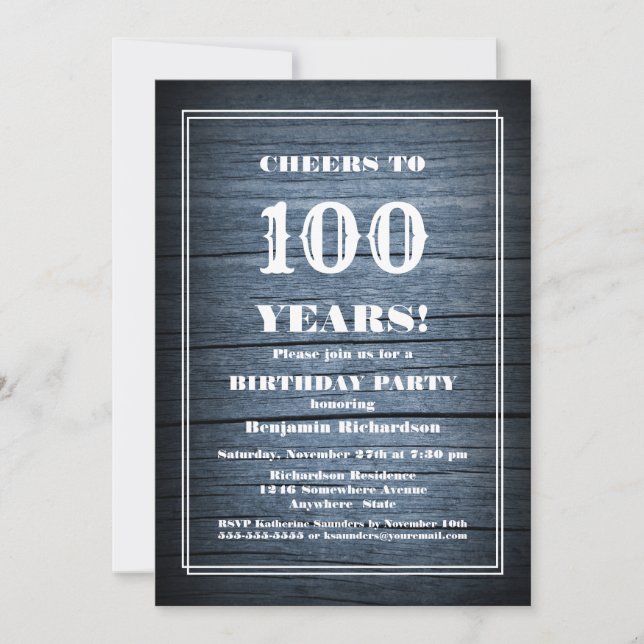 100th Birthday Country Wood Party Invitation (Front)
