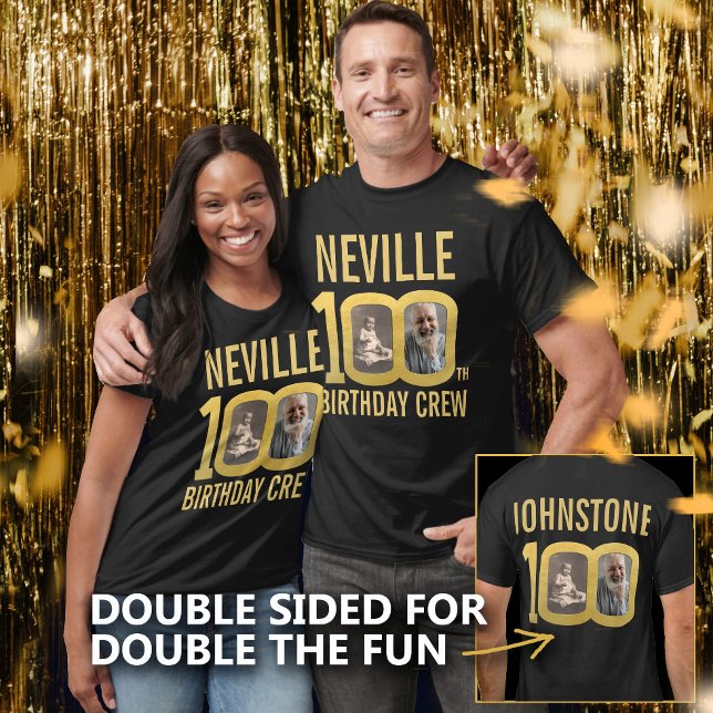 100th birthday crew custom name photos fun  T-Shirt (Creator Uploaded)