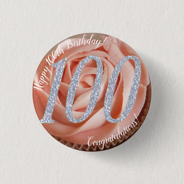 100th Birthday Cupcake 3 Cm Round Badge 1 Inch Round Button (Front)
