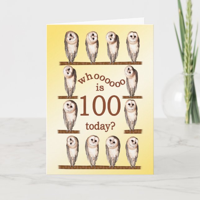 100th birthday, Curious owls card. Card (Front)