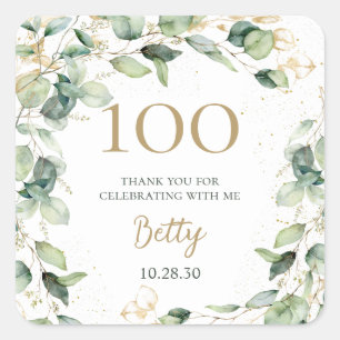 100th Birthday Eucalyptus Thank You Square Sticker