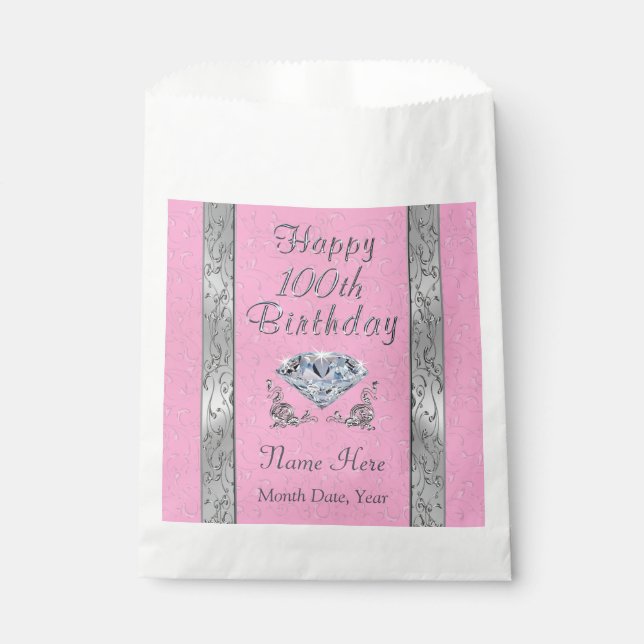 100th Birthday Favour Bags Personalized, Your Text (Front)