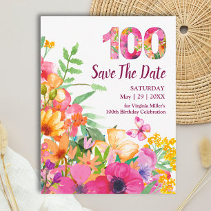 100th Birthday Floral 100 Butterfly Save the Date Announcement Postcard