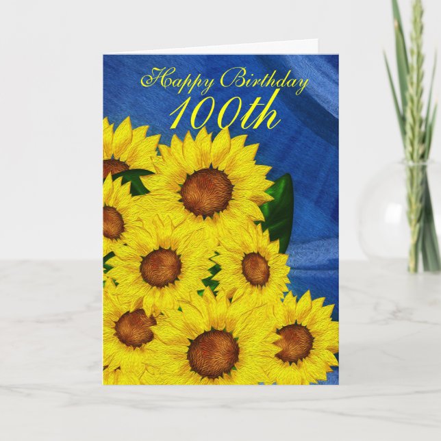 100th Birthday Floral Greeting Card Sunflowers (Front)