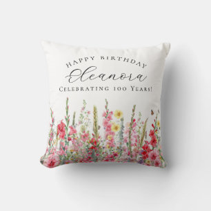 100th Birthday Gift August Birth Flower Custom Throw Pillow