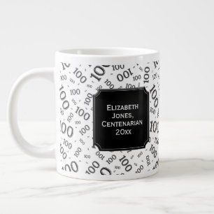 100th Birthday Gift Black Random Number Pattern Large Coffee Mug