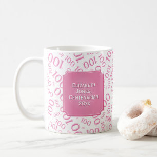100th Birthday Gift Pink Random Number Pattern Coffee Mug