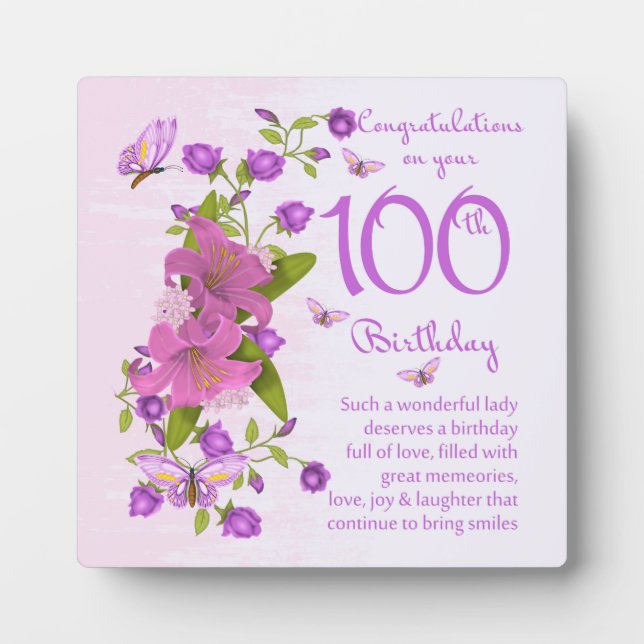100th Birthday Gift Plaque 5.25 x 5.25 with Easel (Front)
