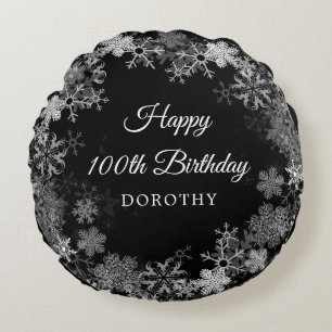 100th Birthday Gift Winter Wonderland Snowflake Round Pillow